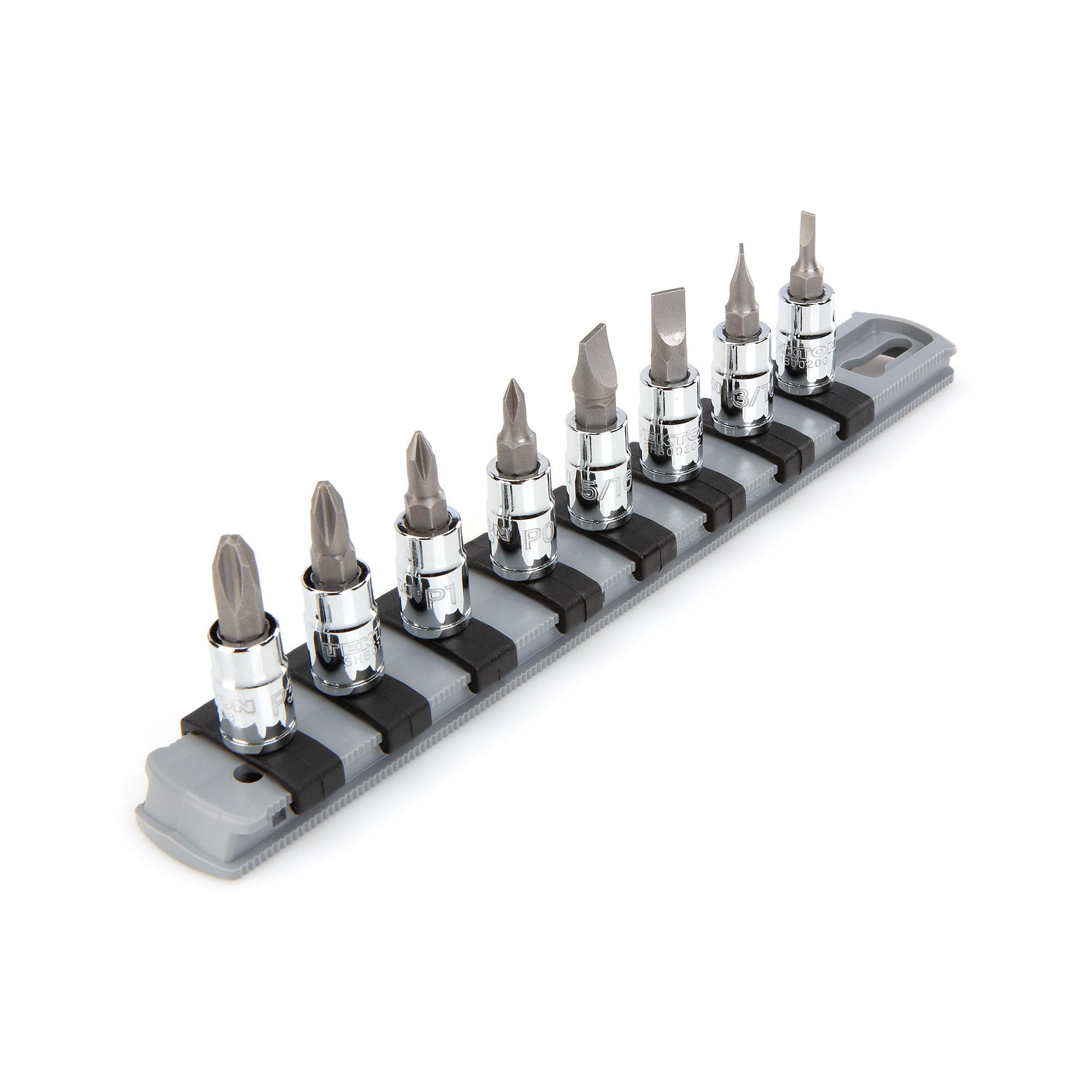 TEKTON 1/4 Inch Drive Phillips/Slotted Bit Socket Set with Rail, 8-Piece (#0 - #3, 1/8 - 5/16 in.) | SHB90104